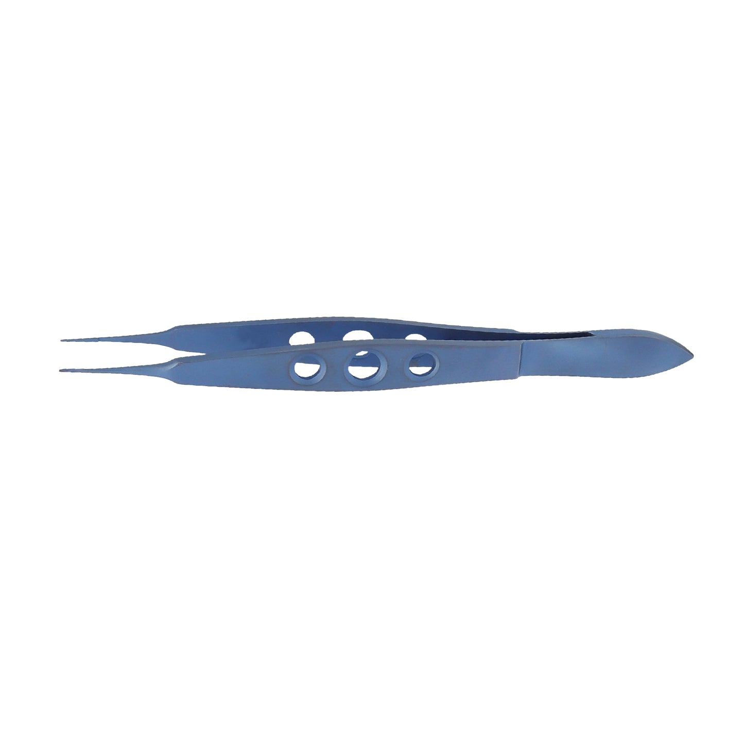 A straight micro-tying ophthalmic forceps with a 6 mm tying platform, overall length 11 cm, made of titanium.