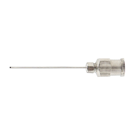 A straight 23 gauge Anis cortex extractor made from stainless steel, intended for ophthalmic use.