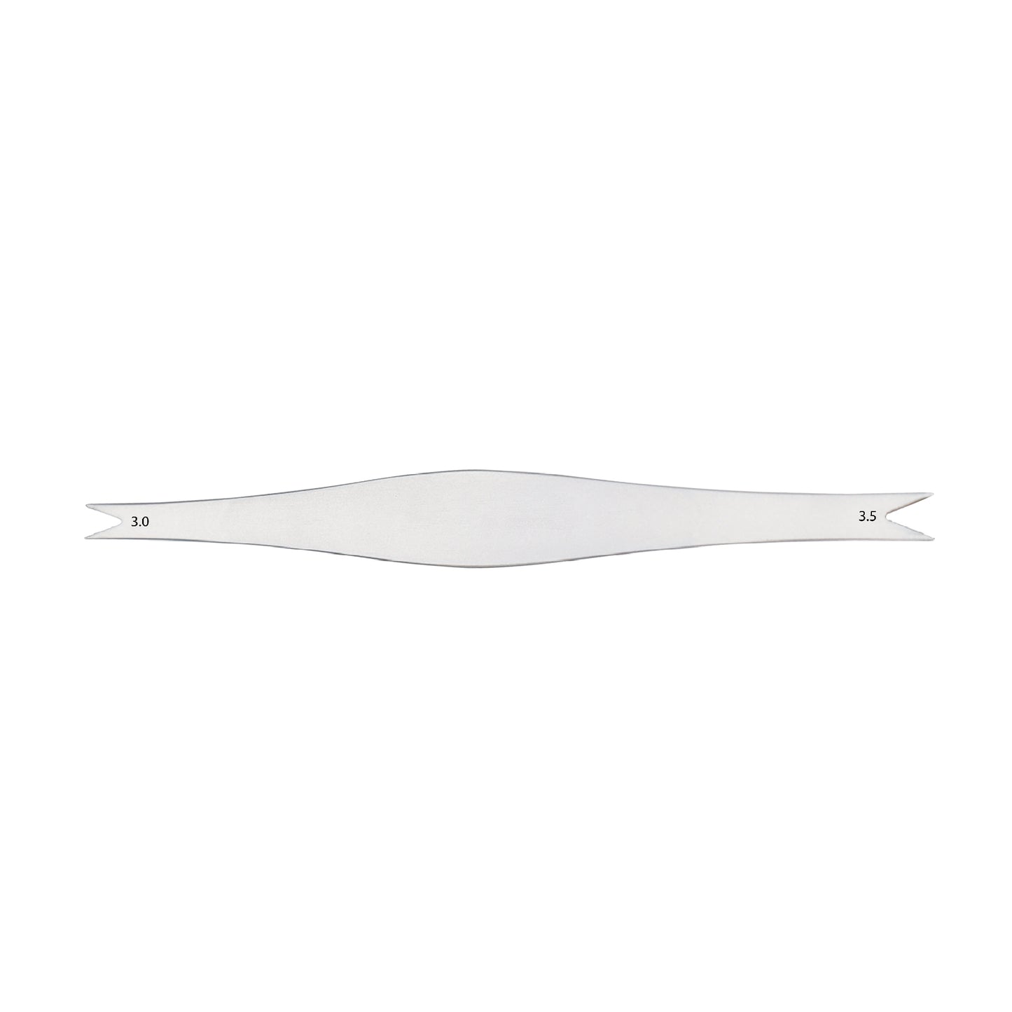 Double-ended surfboard rocker gauge template with 3.0 and 3.5 inch measurement markings on a white background.