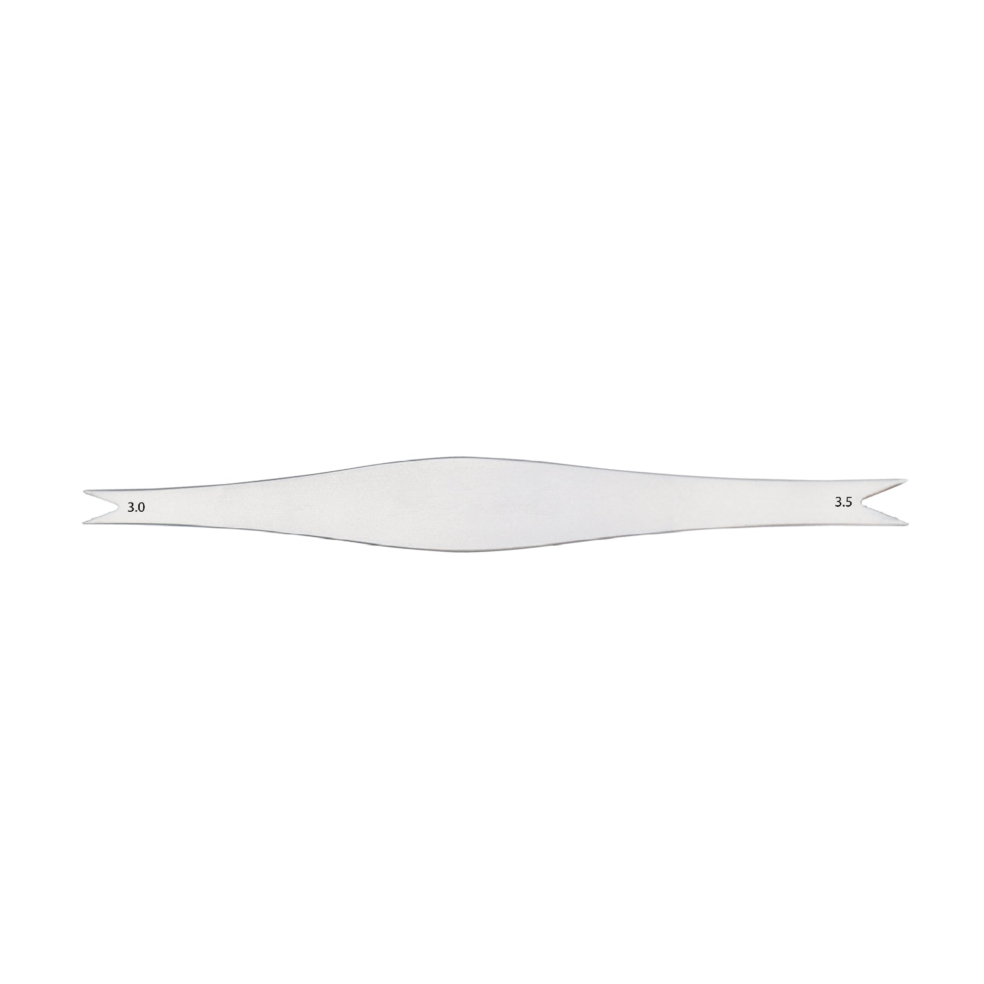 Double-ended surfboard rocker gauge template with 3.0 and 3.5 inch measurement markings on a white background.