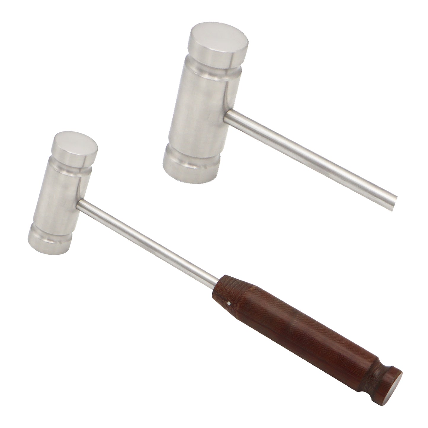 Professional medical grade orthopedic bone hammer mallet with heavy stainless steel head and durable brown autoclavable fiber handle.