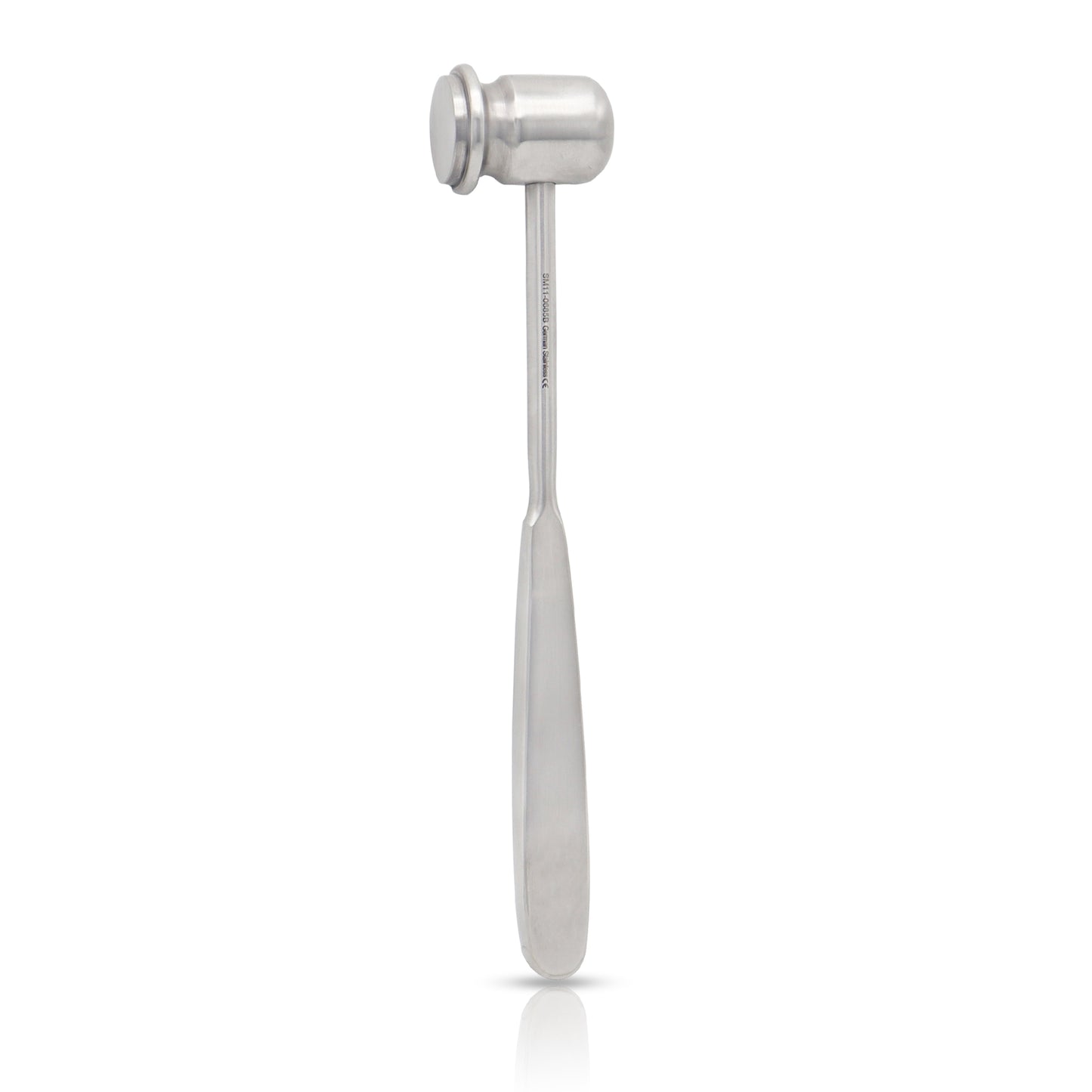 Medical grade stainless steel bone mallet surgical tool for orthopedic procedures.