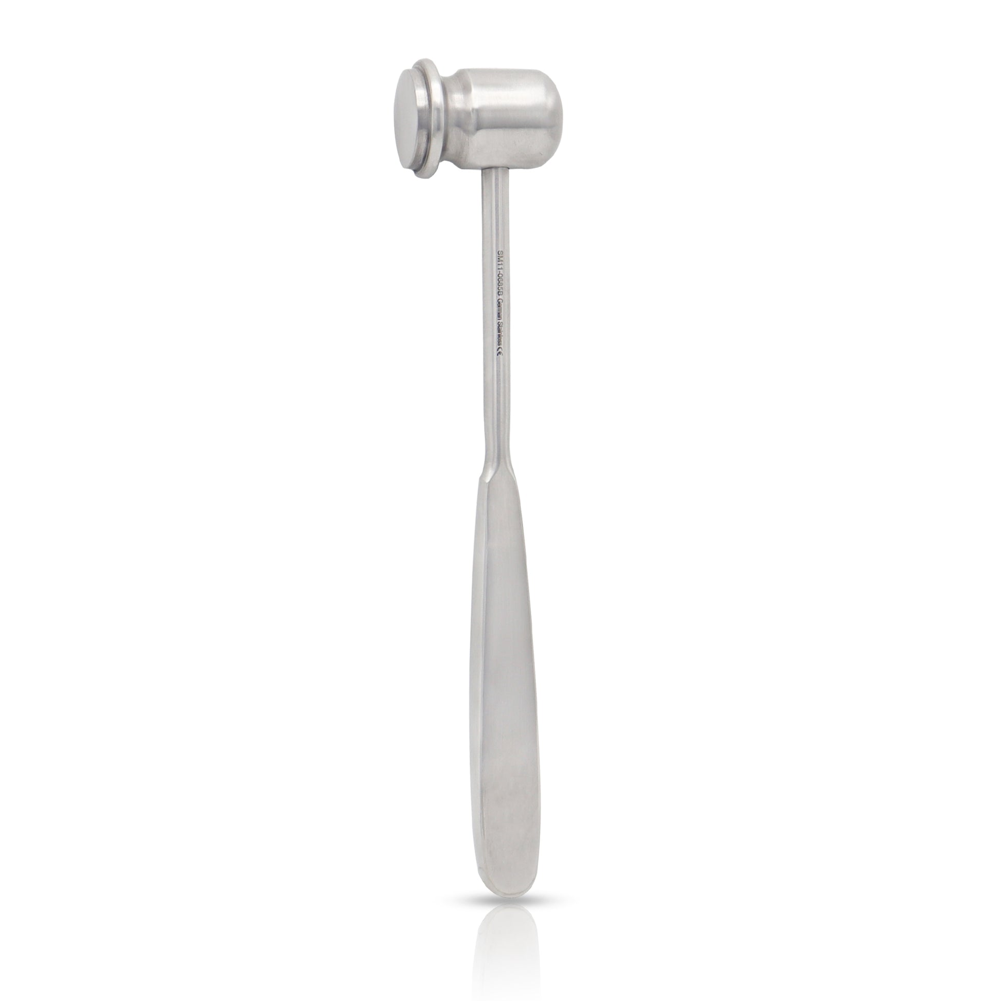 Medical grade stainless steel bone mallet surgical tool for orthopedic procedures.