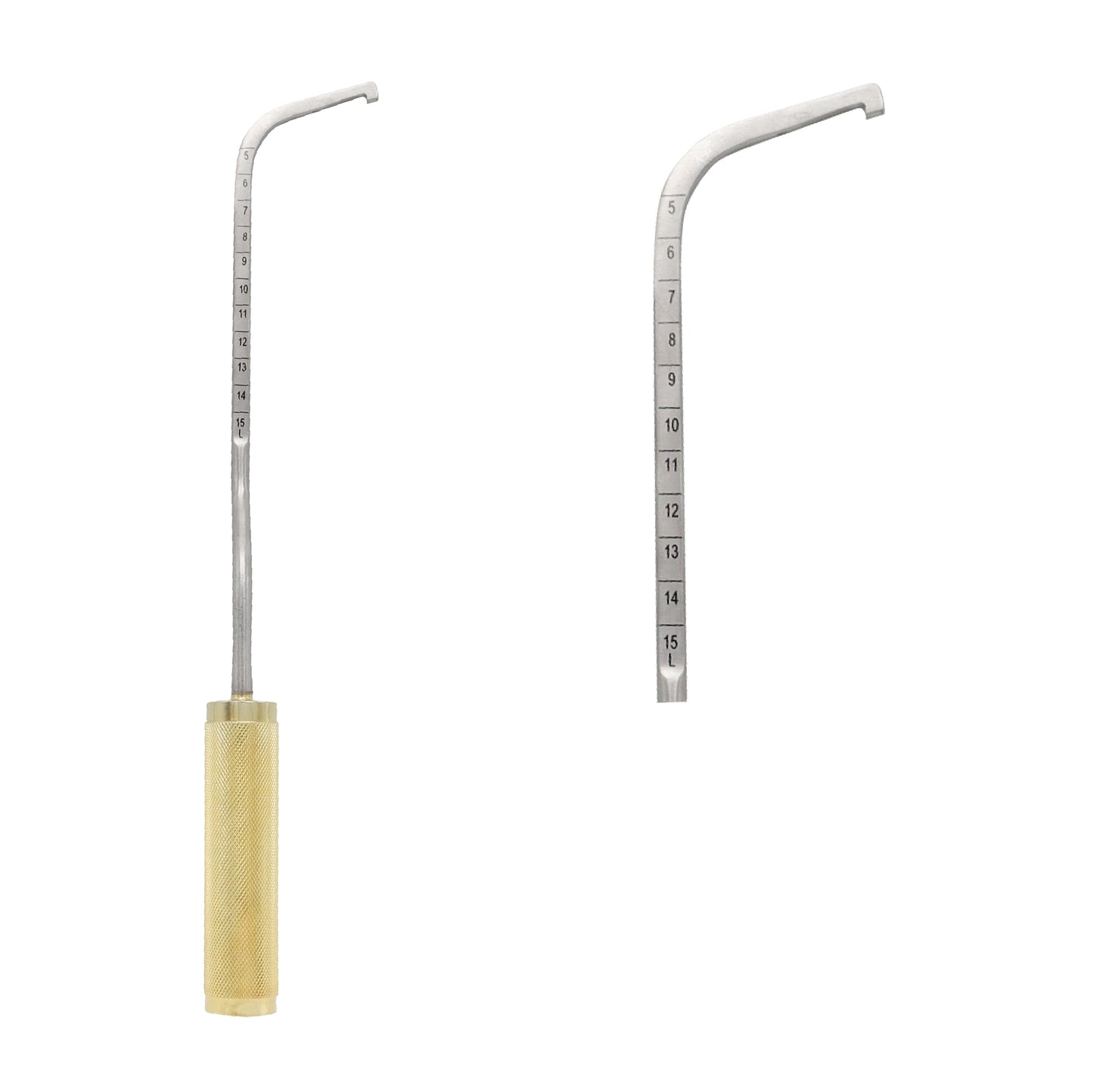 Agris Dingman Breast Dissector with a gold-colored handle and a long, curved stainless steel shaft featuring graduated measurement markings.