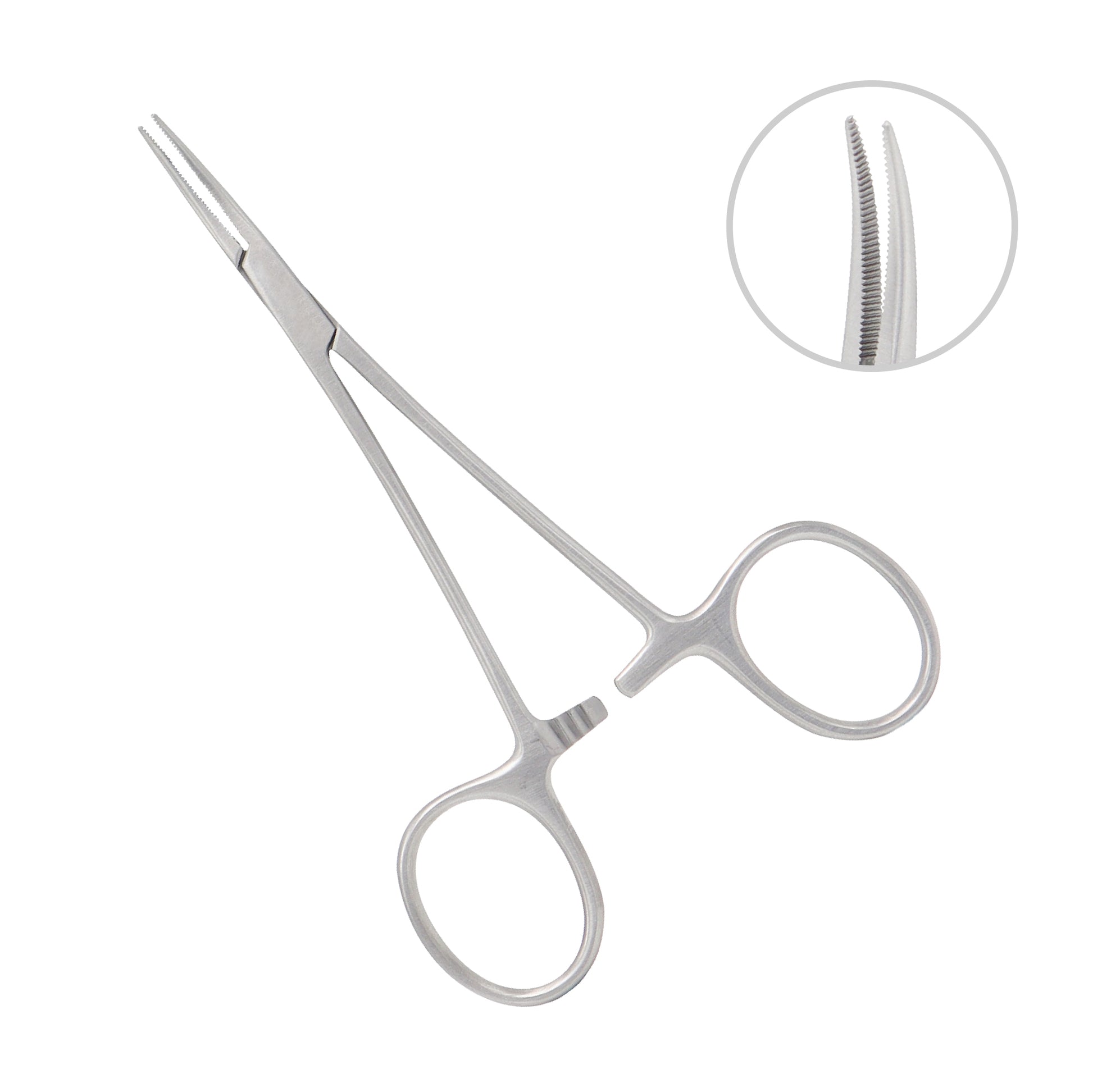 Halstead-Mosquito curved forceps 12.5 cm surgical instrument for secure grip and control of small blood vessels during medical procedures.