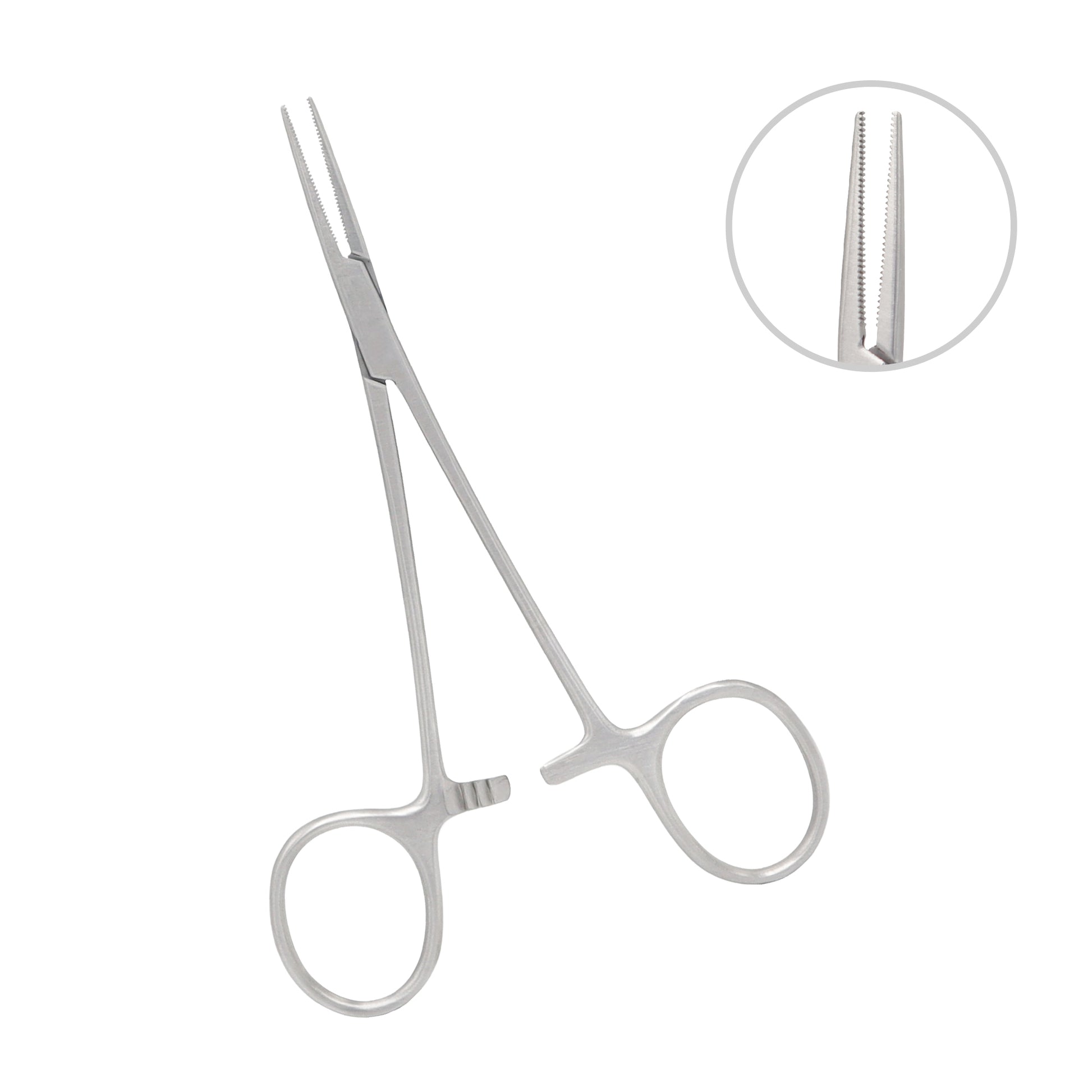 Halstead-Mosquito straight hemostatic forceps 12.5 cm medical tool for secure grip and bleeding control in surgical procedures.