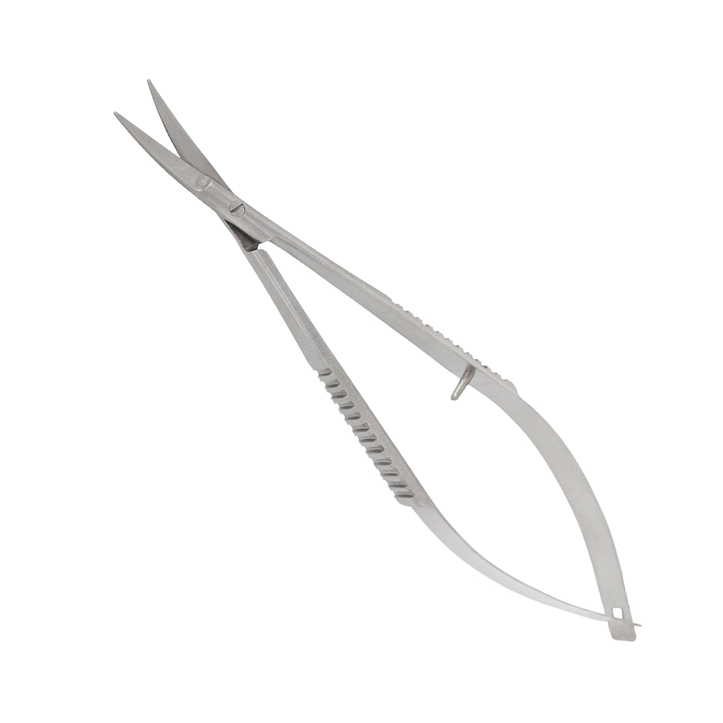 A pair of stainless steel surgical spring scissors, specifically Westcott-style gum scissors, featuring curved spring-action handles and fine, sharp blades for delicate procedures.