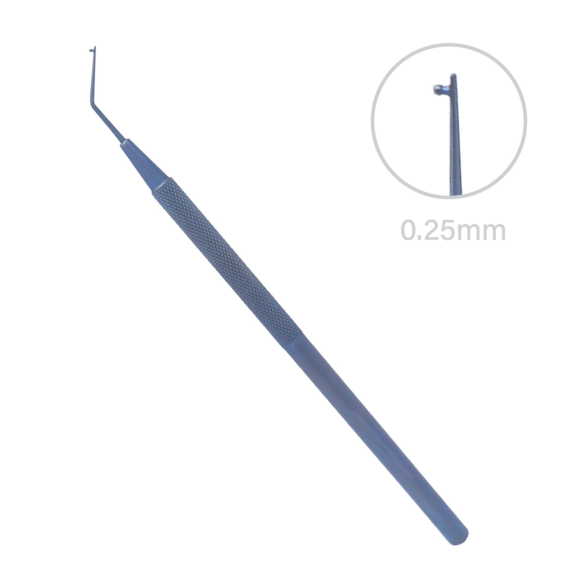 Titanium Lester Nucleus Rotator used for controlled nucleus rotation during delicate cataract eye surgery procedures