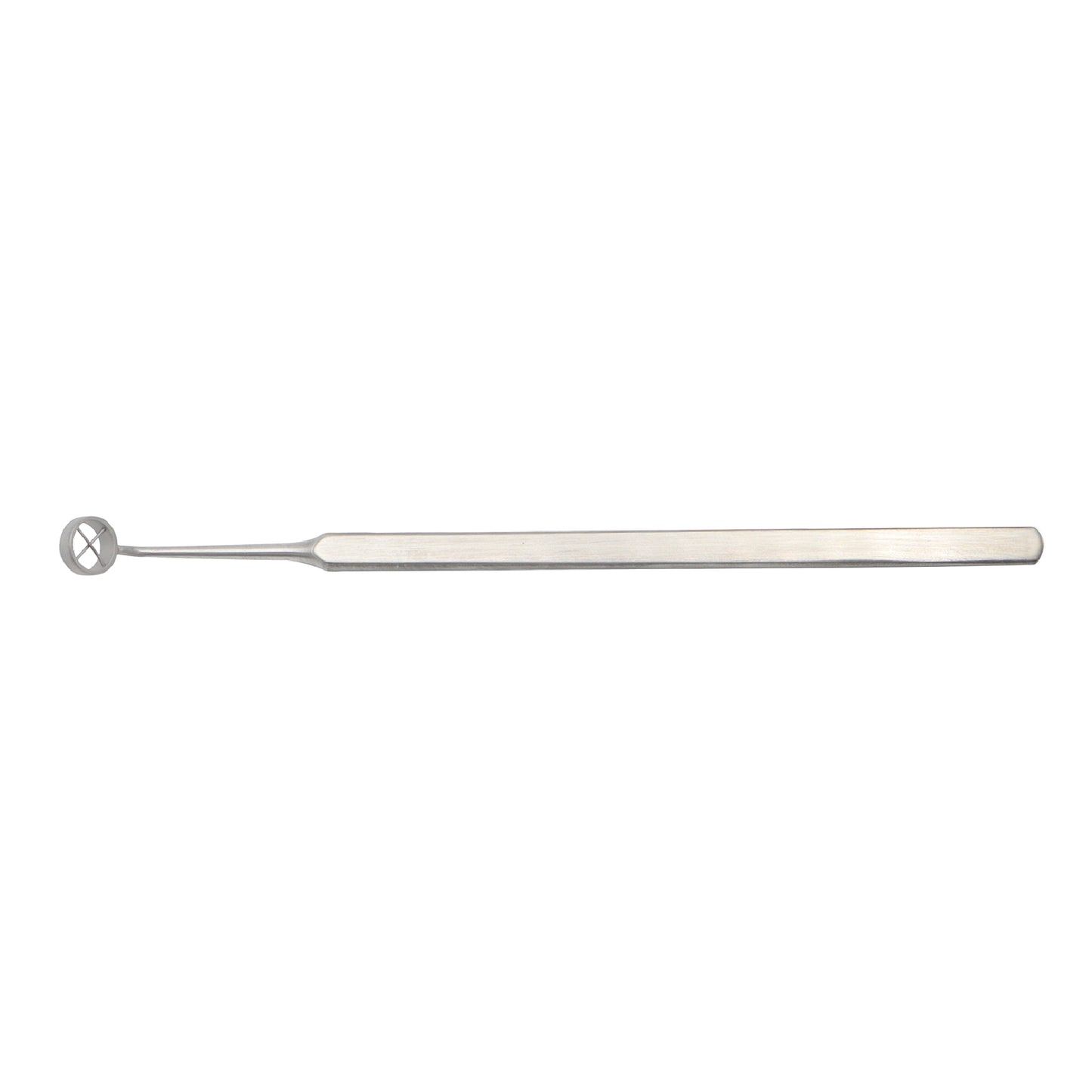Weber lens loop with cross wires ophthalmic surgical instrument on a white background.