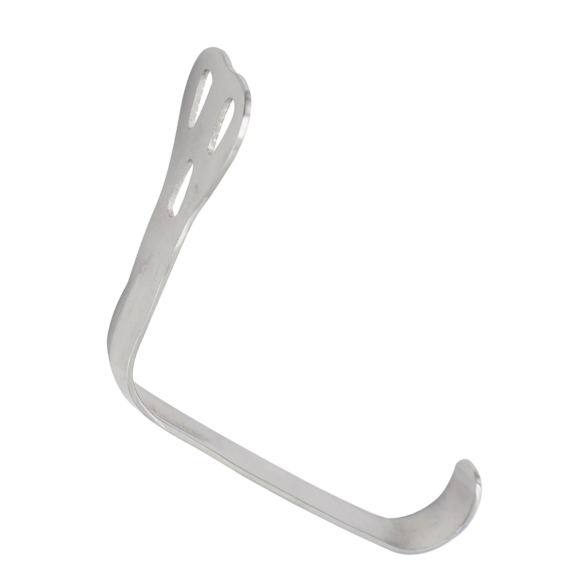 Surgical stainless steel Weider tongue depressor and cheek retractor featuring a sweetheart-shaped fenestrated blade on a white background.