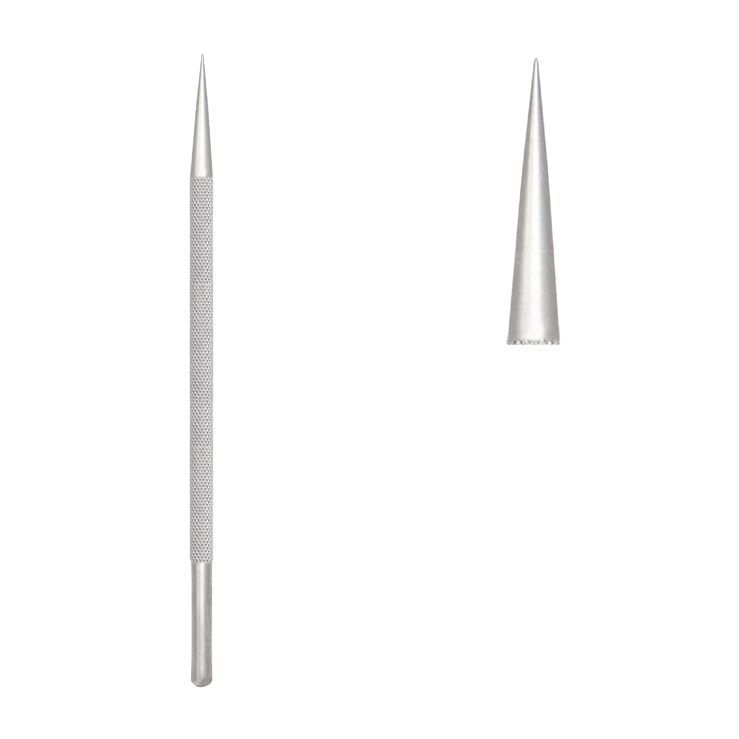 Close-up shot of the 0.4 mm tip of the Wilder Lachrymal Dilator Fig. 1 designed for precise lacrimal duct dilation in eye surgery.